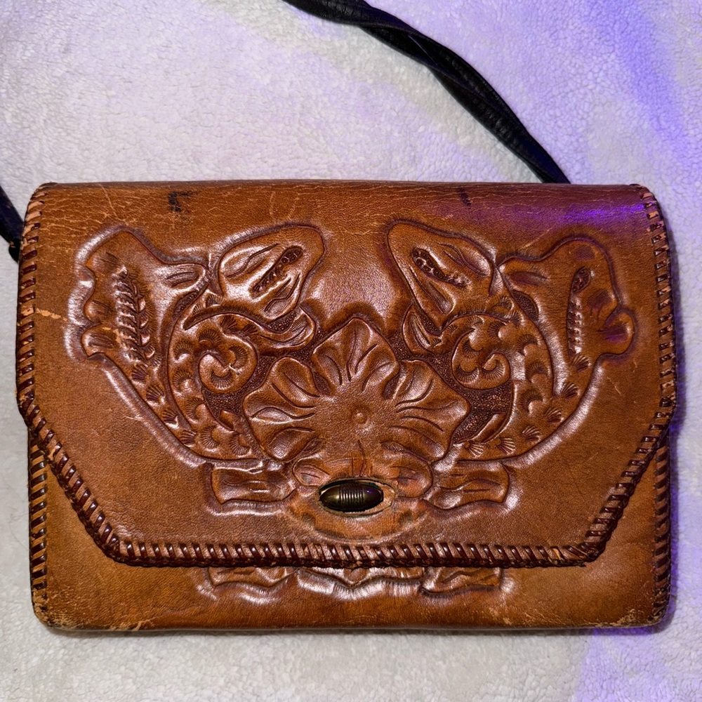 Vintage Brown Leather Embossed Bag